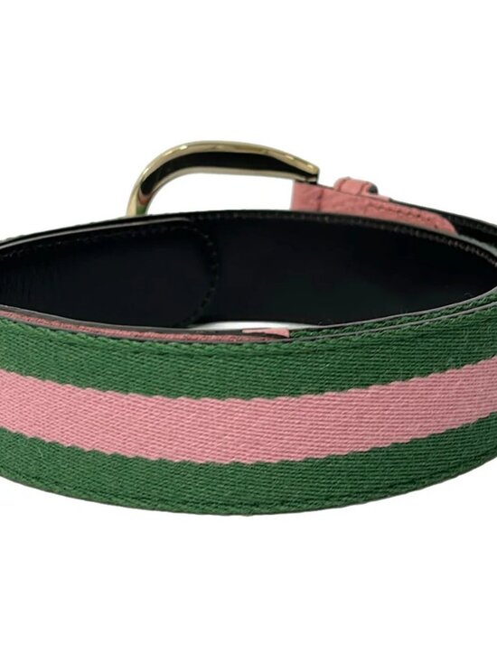 GUCCI 138445 Pink Green Cotton Leather Belt main image 5